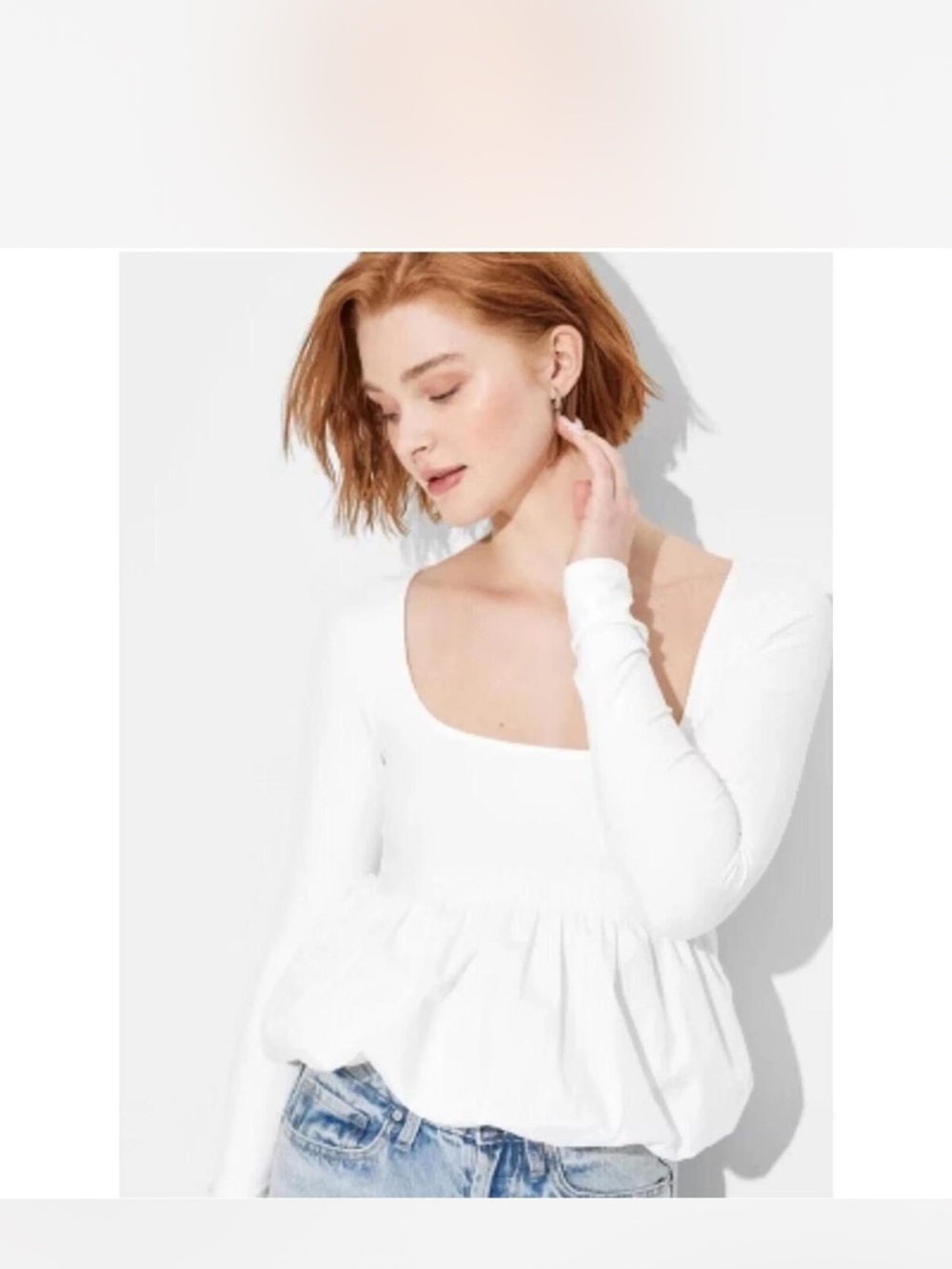 Wild Fable Small White Square-Neck Peplum Long-Sleeve Top- NWT
